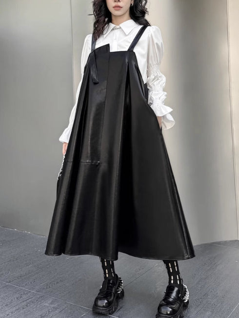 Aラインレザーサロペット ブラック /レディース モレビー|モード系ファッションブランド