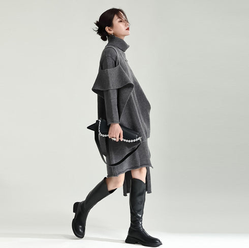 レイヤードアシンメトリーミディ丈ワンピース セーター ツーピース セット /レディース モレビー|モード系ファッションブランド