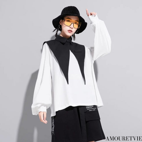 ロングTシャツ 長袖シャツ おしゃれ襟 セット モダン 白 ホワイト 黒 ブラック スタイリッシュ /レディース モレビー|モード系ファッションブランド