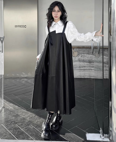 Aラインレザーサロペット ブラック /レディース モレビー|モード系ファッションブランド