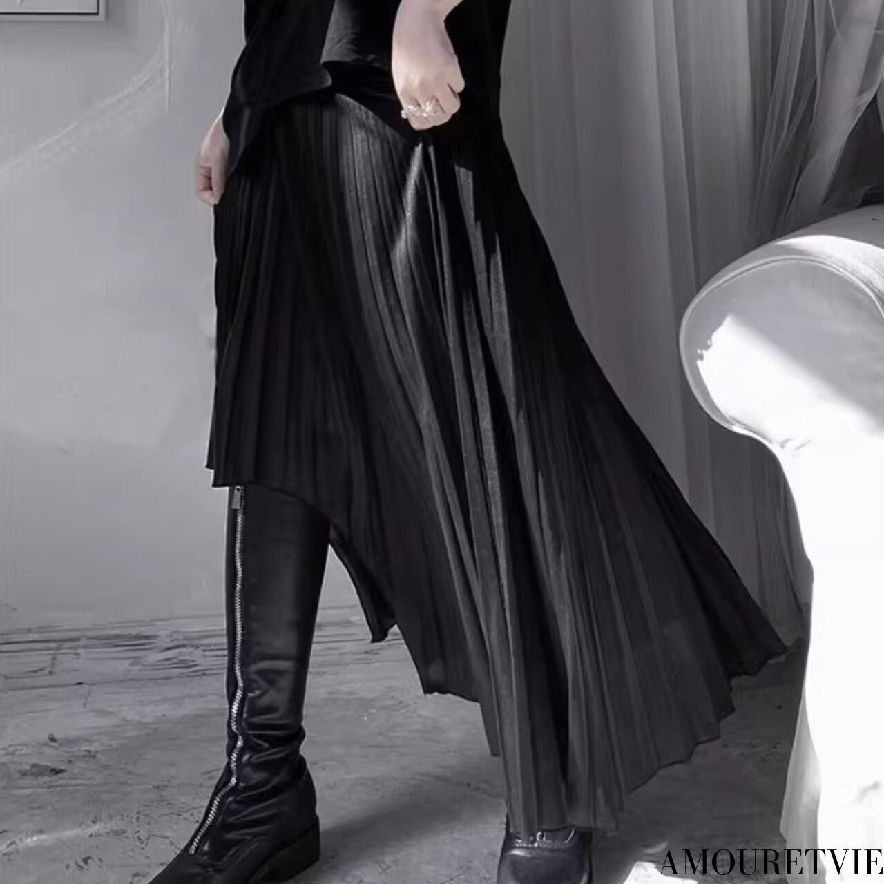 プリーツロングスカート エロ プリーツアシンメトリーロングスカート /ユニセックス モレビー|モード系ファッションブランド – Amouretvie